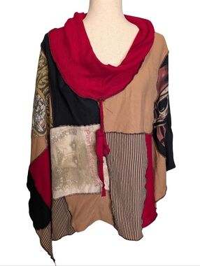 Pirates Of The Caribbean Inspired Patchwork Cowl Neck Poncho. RARE. Unique